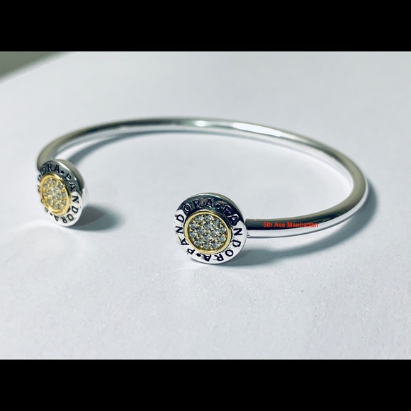 BRAND NEW Pandora Signature 2Tone Open BANGLE Bracelet - Picture 8 of 11